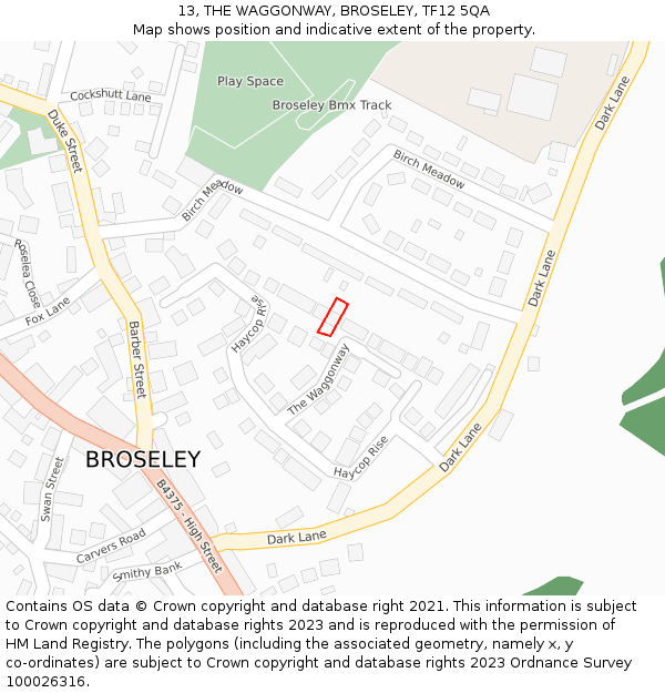 13, THE WAGGONWAY, BROSELEY, TF12 5QA: Location map and indicative extent of plot