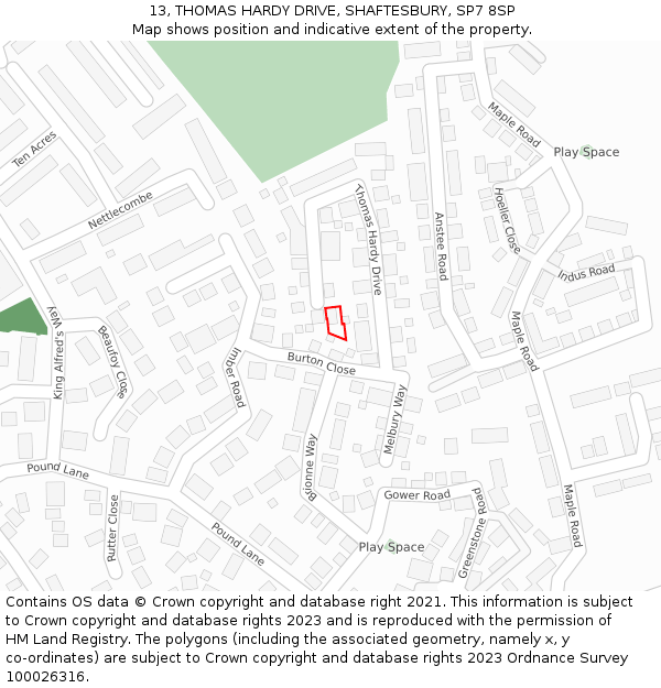 13, THOMAS HARDY DRIVE, SHAFTESBURY, SP7 8SP: Location map and indicative extent of plot