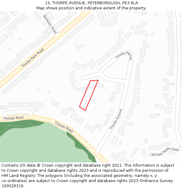 13, THORPE AVENUE, PETERBOROUGH, PE3 6LA: Location map and indicative extent of plot