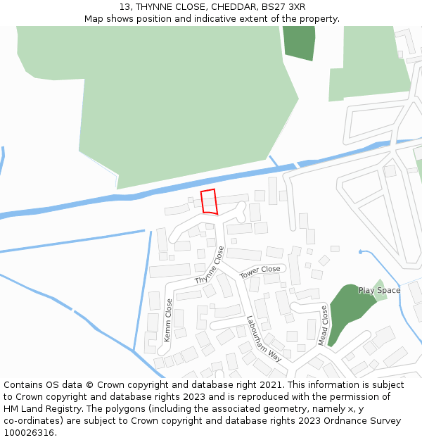 13, THYNNE CLOSE, CHEDDAR, BS27 3XR: Location map and indicative extent of plot