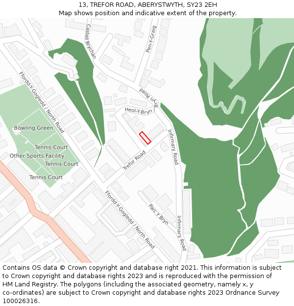 13, TREFOR ROAD, ABERYSTWYTH, SY23 2EH: Location map and indicative extent of plot