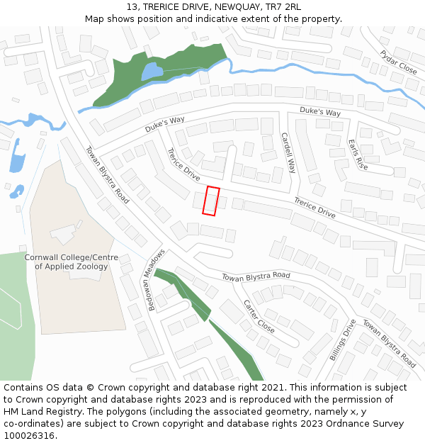 13, TRERICE DRIVE, NEWQUAY, TR7 2RL: Location map and indicative extent of plot