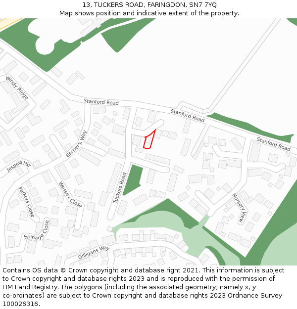 13, TUCKERS ROAD, FARINGDON, SN7 7YQ: Location map and indicative extent of plot