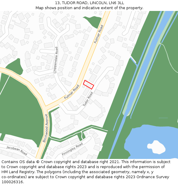 13, TUDOR ROAD, LINCOLN, LN6 3LL: Location map and indicative extent of plot