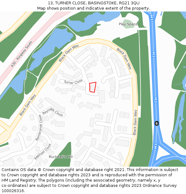 13, TURNER CLOSE, BASINGSTOKE, RG21 3QU: Location map and indicative extent of plot