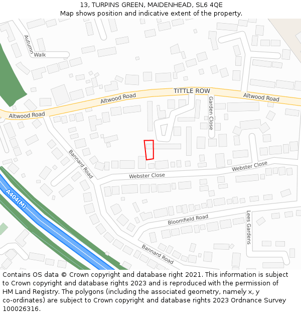 13, TURPINS GREEN, MAIDENHEAD, SL6 4QE: Location map and indicative extent of plot