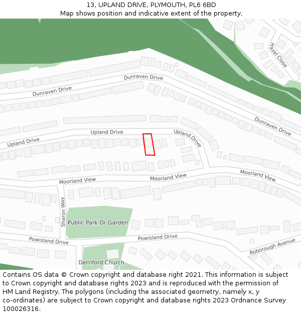 13, UPLAND DRIVE, PLYMOUTH, PL6 6BD: Location map and indicative extent of plot