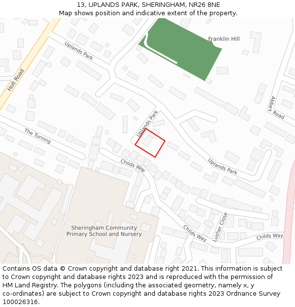13, UPLANDS PARK, SHERINGHAM, NR26 8NE: Location map and indicative extent of plot