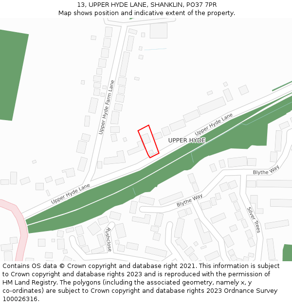 13, UPPER HYDE LANE, SHANKLIN, PO37 7PR: Location map and indicative extent of plot