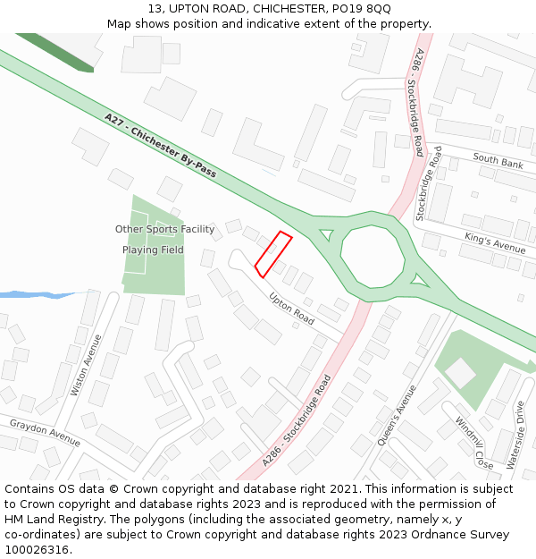 13, UPTON ROAD, CHICHESTER, PO19 8QQ: Location map and indicative extent of plot