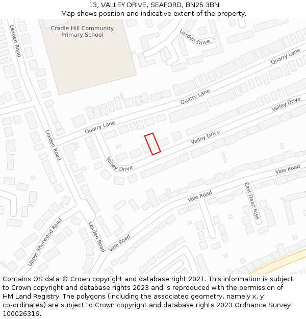 13, VALLEY DRIVE, SEAFORD, BN25 3BN: Location map and indicative extent of plot