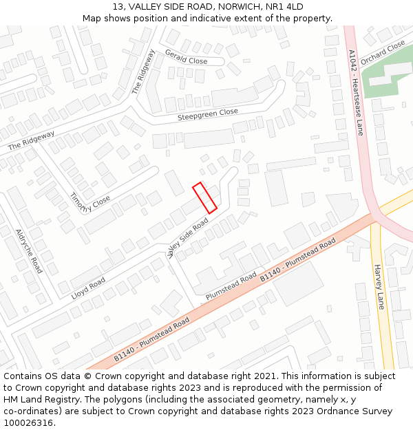 13, VALLEY SIDE ROAD, NORWICH, NR1 4LD: Location map and indicative extent of plot