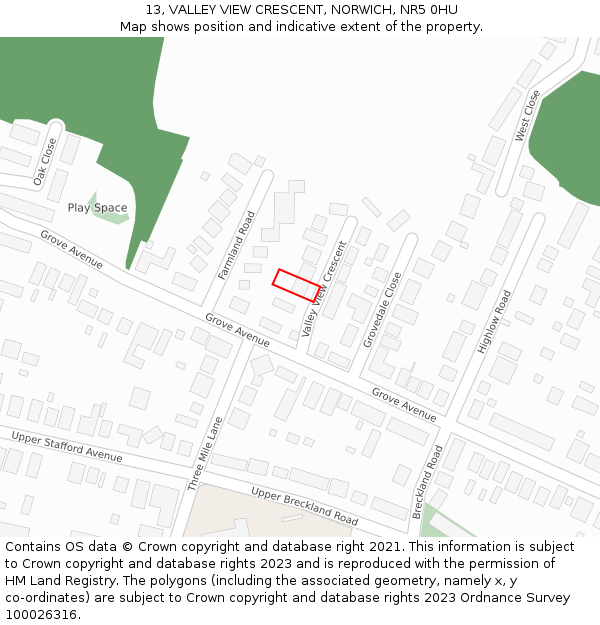 13, VALLEY VIEW CRESCENT, NORWICH, NR5 0HU: Location map and indicative extent of plot