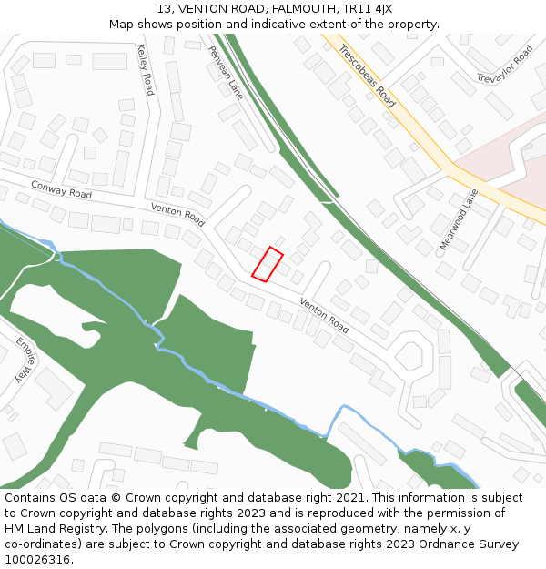 13, VENTON ROAD, FALMOUTH, TR11 4JX: Location map and indicative extent of plot