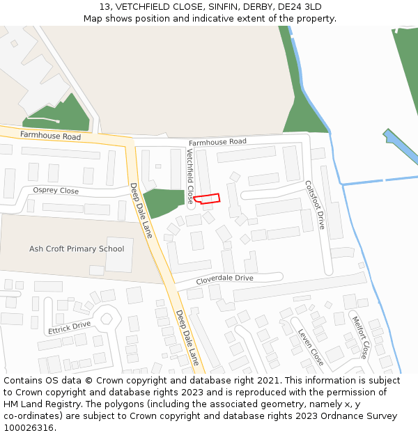 13, VETCHFIELD CLOSE, SINFIN, DERBY, DE24 3LD: Location map and indicative extent of plot