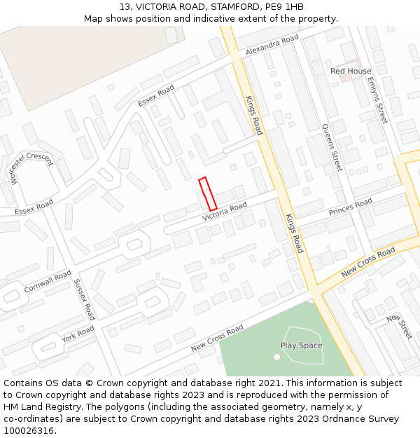 13, VICTORIA ROAD, STAMFORD, PE9 1HB: Location map and indicative extent of plot