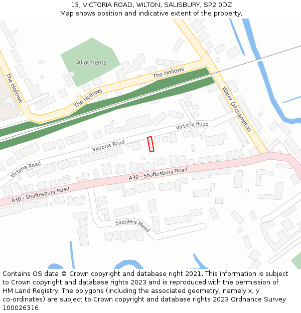 13, VICTORIA ROAD, WILTON, SALISBURY, SP2 0DZ: Location map and indicative extent of plot