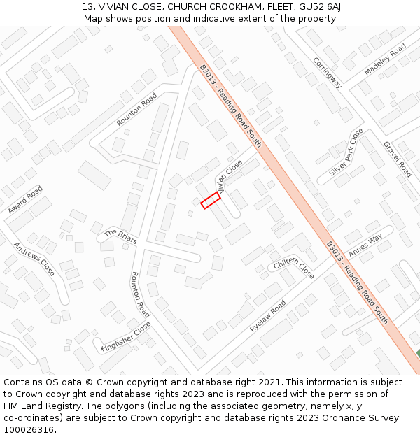 13, VIVIAN CLOSE, CHURCH CROOKHAM, FLEET, GU52 6AJ: Location map and indicative extent of plot