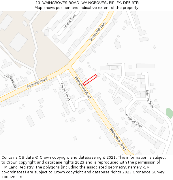 13, WAINGROVES ROAD, WAINGROVES, RIPLEY, DE5 9TB: Location map and indicative extent of plot