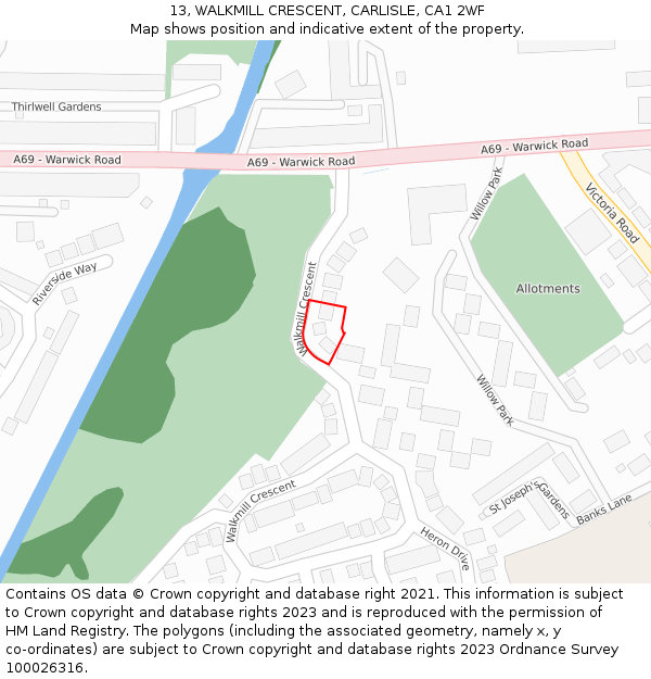 13, WALKMILL CRESCENT, CARLISLE, CA1 2WF: Location map and indicative extent of plot