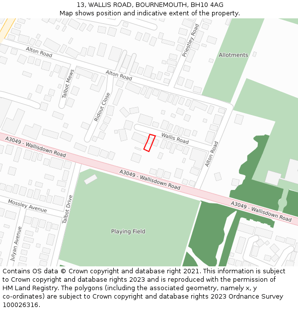 13, WALLIS ROAD, BOURNEMOUTH, BH10 4AG: Location map and indicative extent of plot