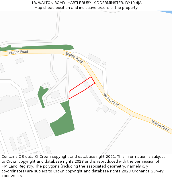 13, WALTON ROAD, HARTLEBURY, KIDDERMINSTER, DY10 4JA: Location map and indicative extent of plot