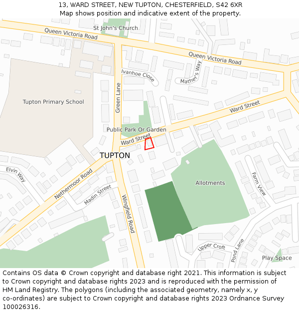 13, WARD STREET, NEW TUPTON, CHESTERFIELD, S42 6XR: Location map and indicative extent of plot