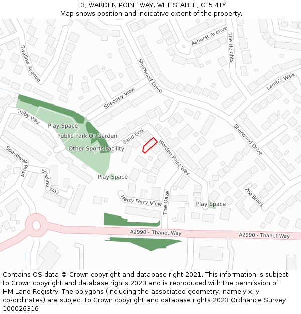 13, WARDEN POINT WAY, WHITSTABLE, CT5 4TY: Location map and indicative extent of plot