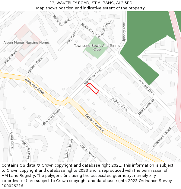 13, WAVERLEY ROAD, ST ALBANS, AL3 5PD: Location map and indicative extent of plot