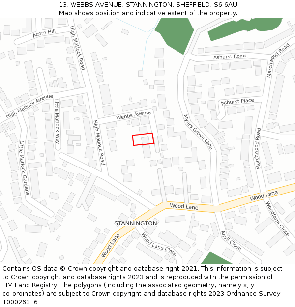 13, WEBBS AVENUE, STANNINGTON, SHEFFIELD, S6 6AU: Location map and indicative extent of plot