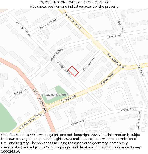 13, WELLINGTON ROAD, PRENTON, CH43 2JQ: Location map and indicative extent of plot