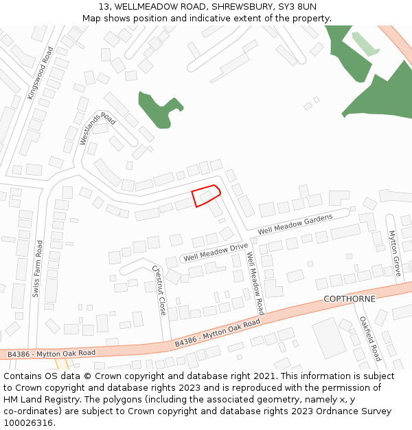 13, WELLMEADOW ROAD, SHREWSBURY, SY3 8UN: Location map and indicative extent of plot