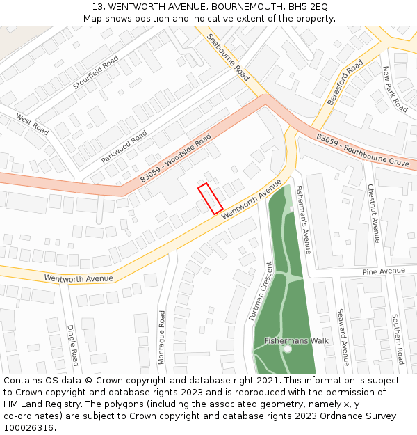 13, WENTWORTH AVENUE, BOURNEMOUTH, BH5 2EQ: Location map and indicative extent of plot