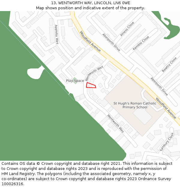 13, WENTWORTH WAY, LINCOLN, LN6 0WE: Location map and indicative extent of plot