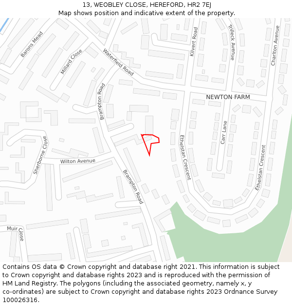 13, WEOBLEY CLOSE, HEREFORD, HR2 7EJ: Location map and indicative extent of plot