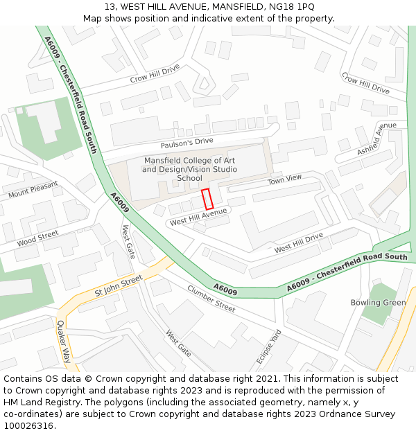 13, WEST HILL AVENUE, MANSFIELD, NG18 1PQ: Location map and indicative extent of plot