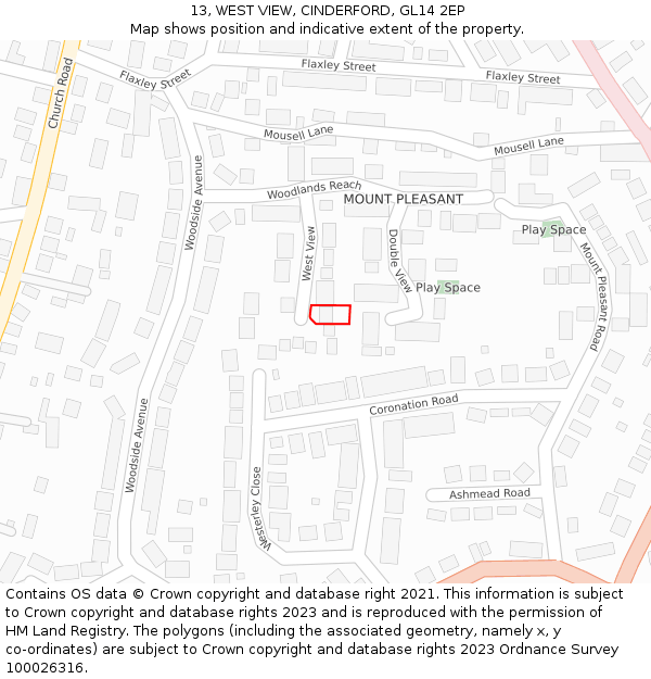 13, WEST VIEW, CINDERFORD, GL14 2EP: Location map and indicative extent of plot