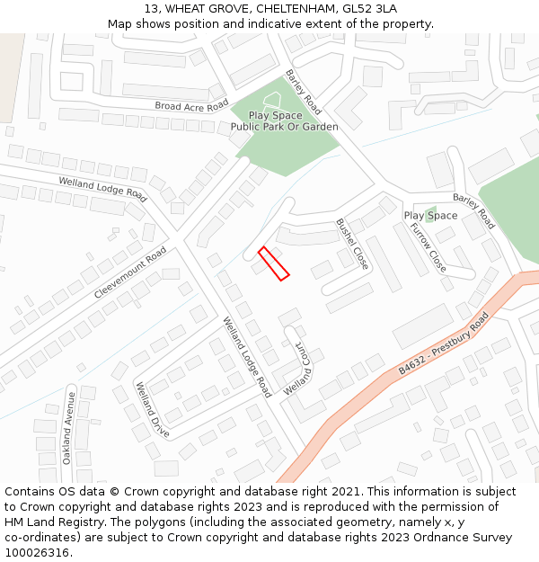 13, WHEAT GROVE, CHELTENHAM, GL52 3LA: Location map and indicative extent of plot