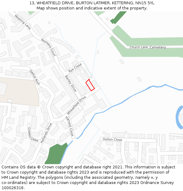 13, WHEATFIELD DRIVE, BURTON LATIMER, KETTERING, NN15 5YL: Location map and indicative extent of plot