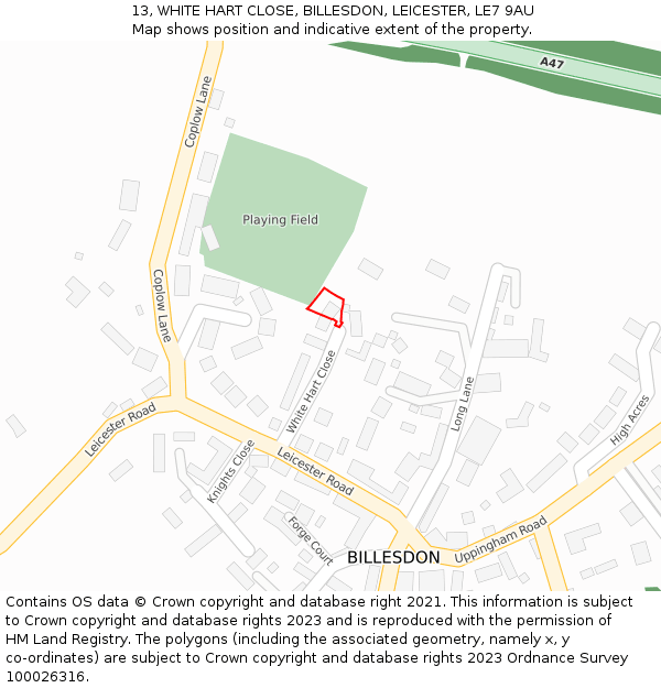 13, WHITE HART CLOSE, BILLESDON, LEICESTER, LE7 9AU: Location map and indicative extent of plot