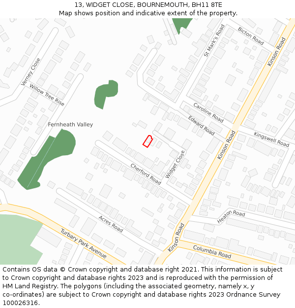 13, WIDGET CLOSE, BOURNEMOUTH, BH11 8TE: Location map and indicative extent of plot