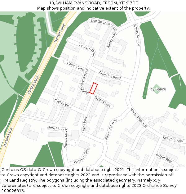 13, WILLIAM EVANS ROAD, EPSOM, KT19 7DE: Location map and indicative extent of plot
