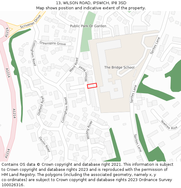 13, WILSON ROAD, IPSWICH, IP8 3SD: Location map and indicative extent of plot