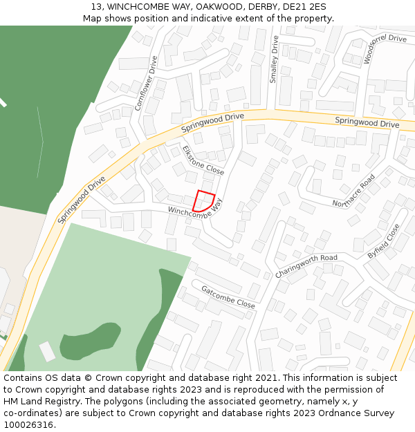 13, WINCHCOMBE WAY, OAKWOOD, DERBY, DE21 2ES: Location map and indicative extent of plot