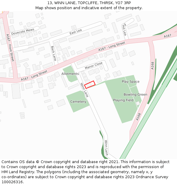 13, WINN LANE, TOPCLIFFE, THIRSK, YO7 3RP: Location map and indicative extent of plot