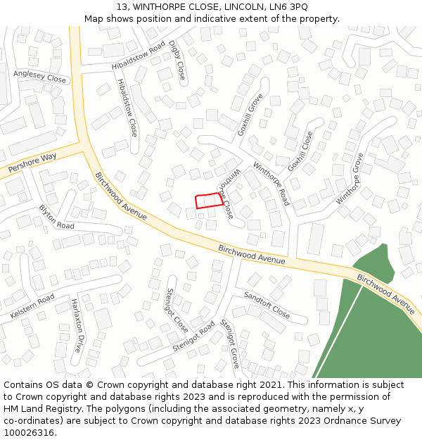 13, WINTHORPE CLOSE, LINCOLN, LN6 3PQ: Location map and indicative extent of plot