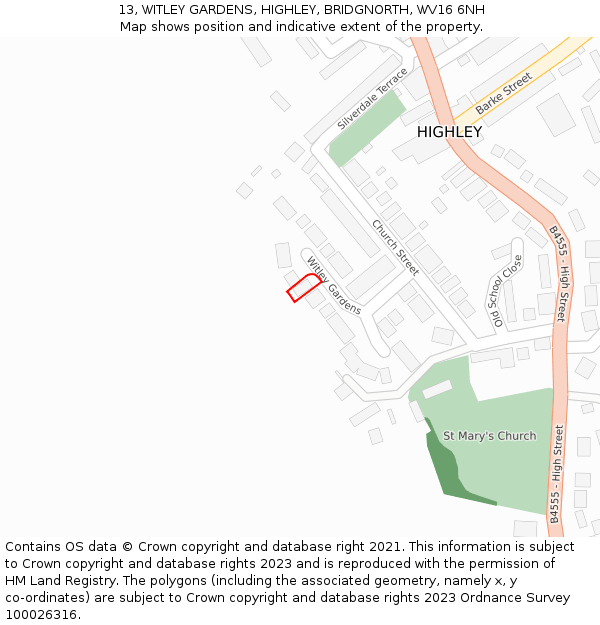 13, WITLEY GARDENS, HIGHLEY, BRIDGNORTH, WV16 6NH: Location map and indicative extent of plot