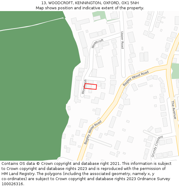 13, WOODCROFT, KENNINGTON, OXFORD, OX1 5NH: Location map and indicative extent of plot