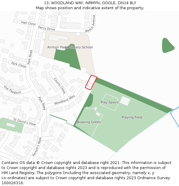 13, WOODLAND WAY, AIRMYN, GOOLE, DN14 8LY: Location map and indicative extent of plot