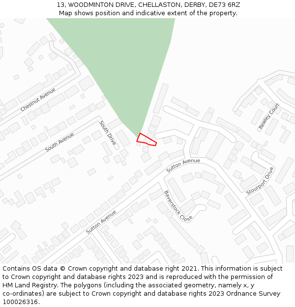13, WOODMINTON DRIVE, CHELLASTON, DERBY, DE73 6RZ: Location map and indicative extent of plot
